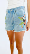 Tropical Toucan Embroidered Jean Shorts-190 Denim-AV Denim - Driftwood-Coastal Bloom Boutique, find the trendiest versions of the popular styles and looks Located in Indialantic, FL