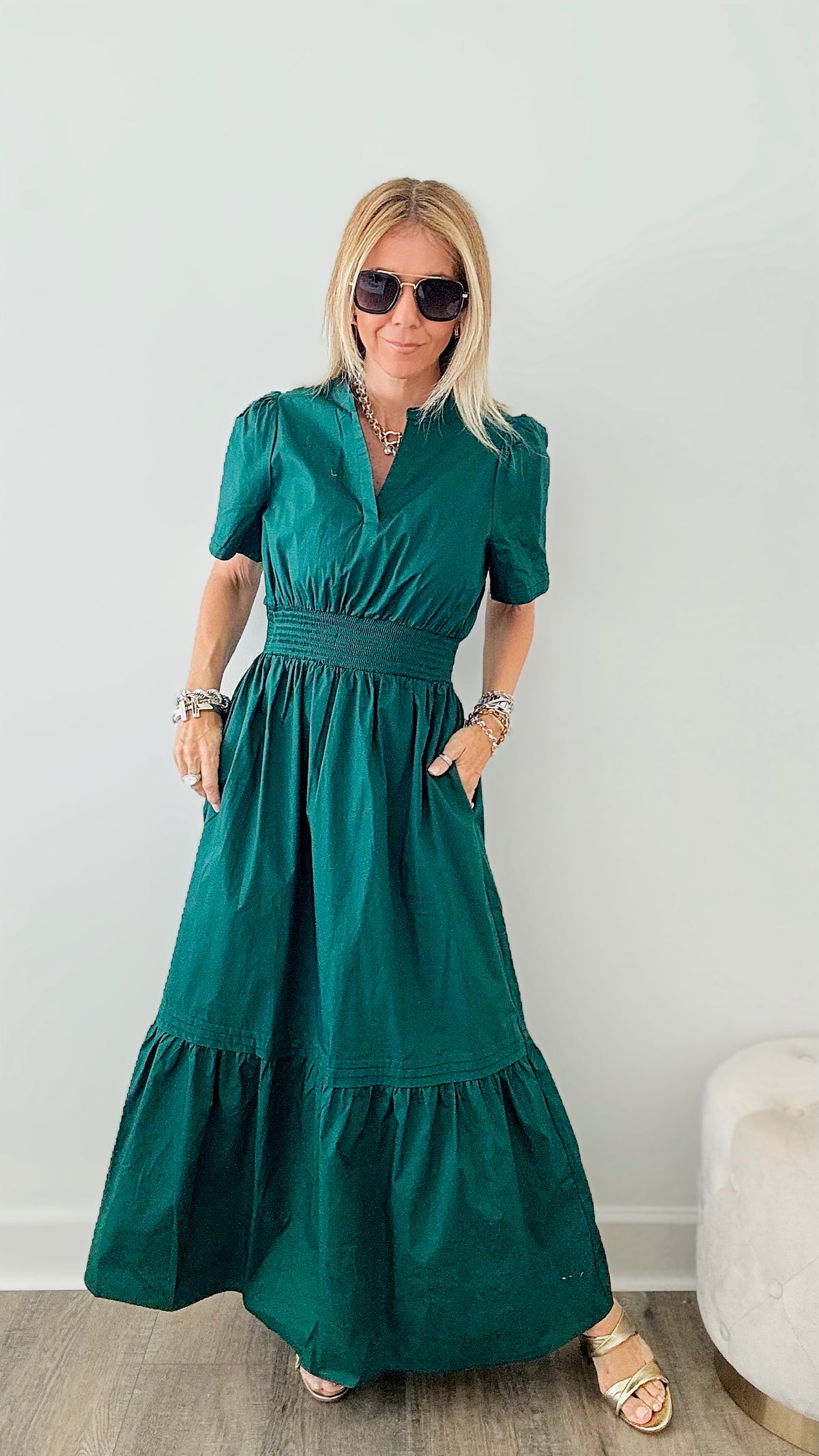 Sunday Best Poplin Maxi Dress - Emerald-200 dresses/jumpsuits/rompers-SUGARLIPS-Coastal Bloom Boutique, find the trendiest versions of the popular styles and looks Located in Indialantic, FL