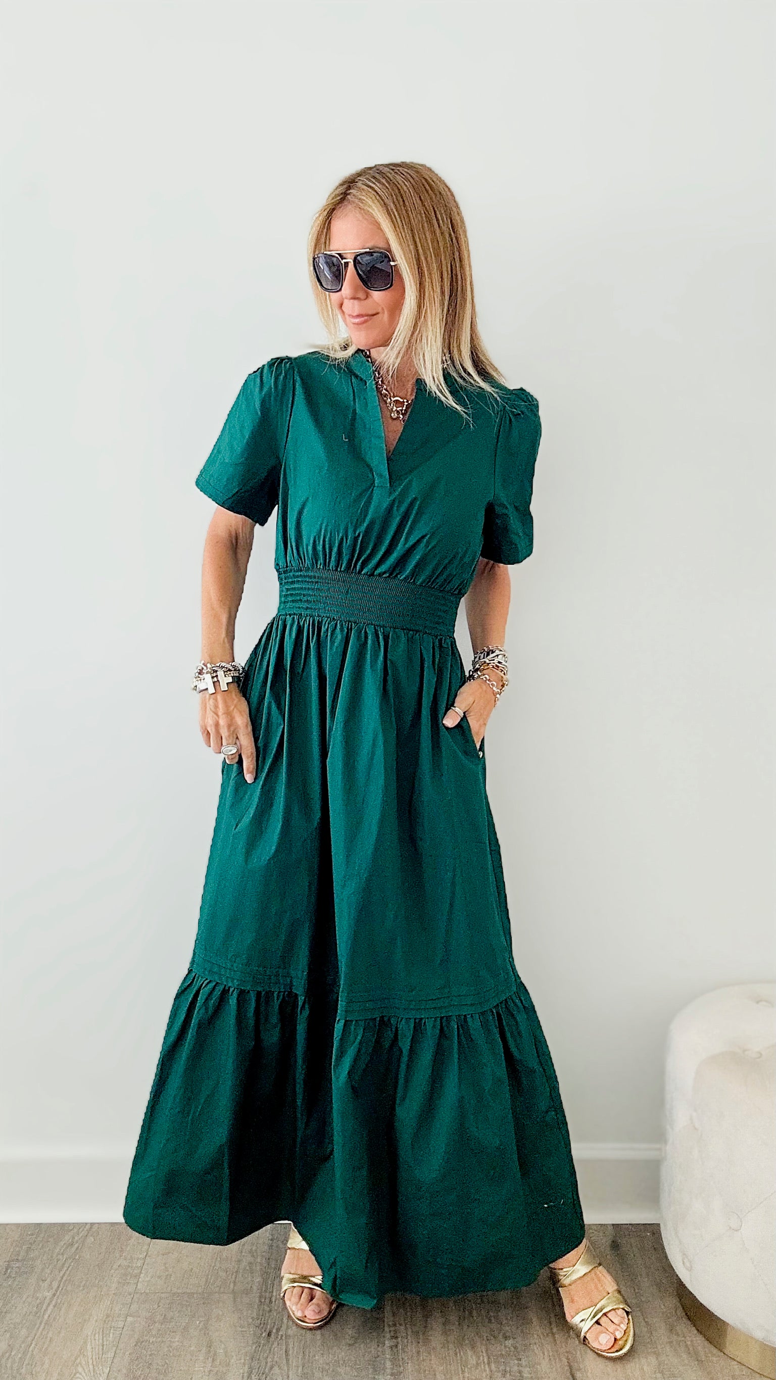 Sunday Best Poplin Maxi Dress - Emerald-200 dresses/jumpsuits/rompers-SUGARLIPS-Coastal Bloom Boutique, find the trendiest versions of the popular styles and looks Located in Indialantic, FL