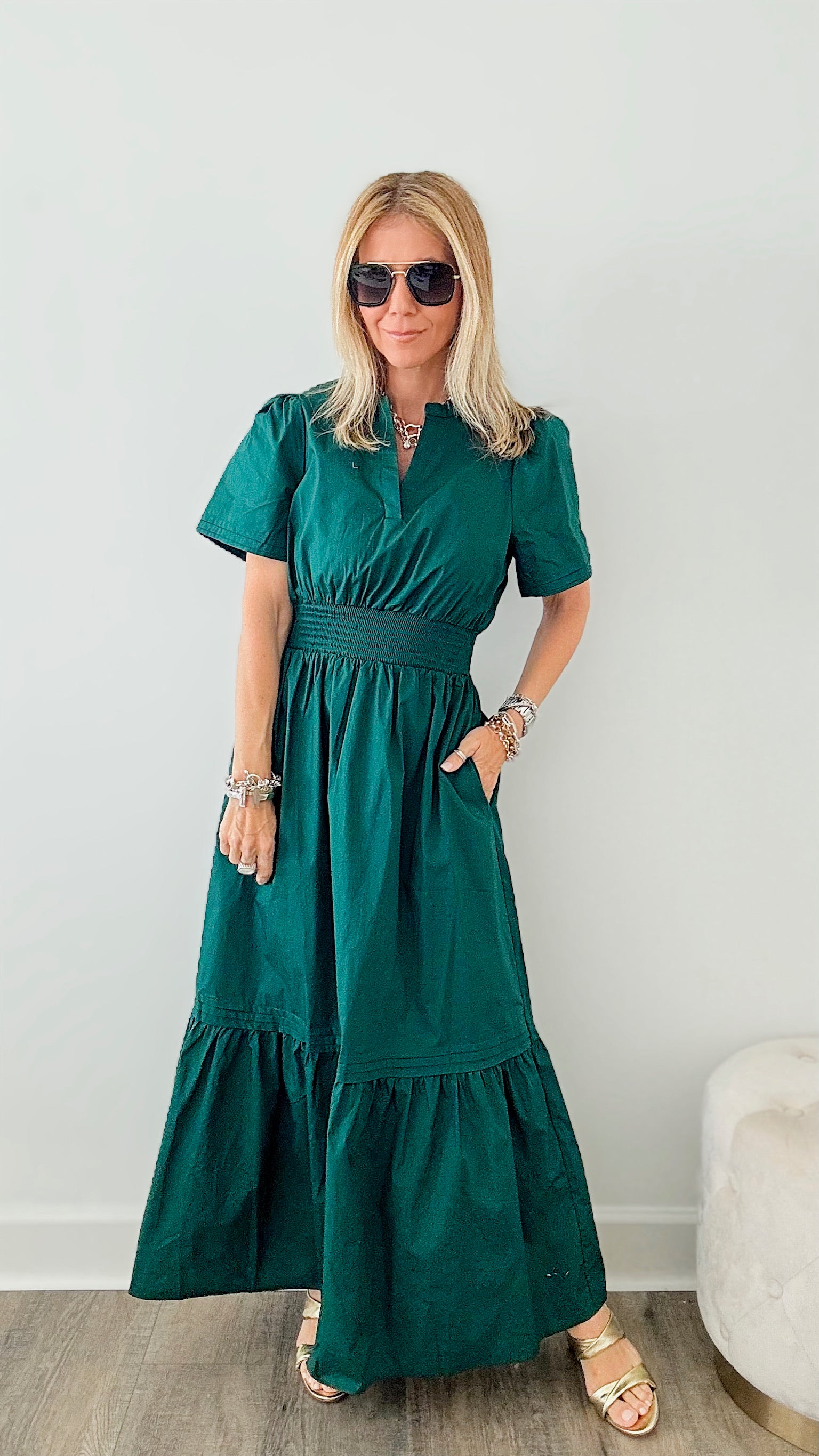 Sunday Best Poplin Maxi Dress - Emerald-200 dresses/jumpsuits/rompers-SUGARLIPS-Coastal Bloom Boutique, find the trendiest versions of the popular styles and looks Located in Indialantic, FL