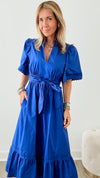 Sunday Best Poplin Midi Dress - Royal Blue-200 dresses/jumpsuits/rompers-SUGARLIPS-Coastal Bloom Boutique, find the trendiest versions of the popular styles and looks Located in Indialantic, FL