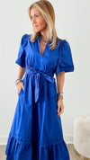 Sunday Best Poplin Midi Dress - Royal Blue-200 dresses/jumpsuits/rompers-SUGARLIPS-Coastal Bloom Boutique, find the trendiest versions of the popular styles and looks Located in Indialantic, FL