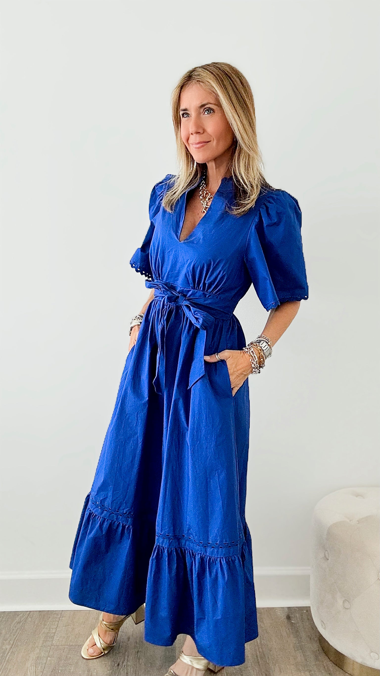 Sunday Best Poplin Midi Dress - Royal Blue-200 dresses/jumpsuits/rompers-SUGARLIPS-Coastal Bloom Boutique, find the trendiest versions of the popular styles and looks Located in Indialantic, FL