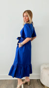 Sunday Best Poplin Midi Dress - Royal Blue-200 dresses/jumpsuits/rompers-SUGARLIPS-Coastal Bloom Boutique, find the trendiest versions of the popular styles and looks Located in Indialantic, FL