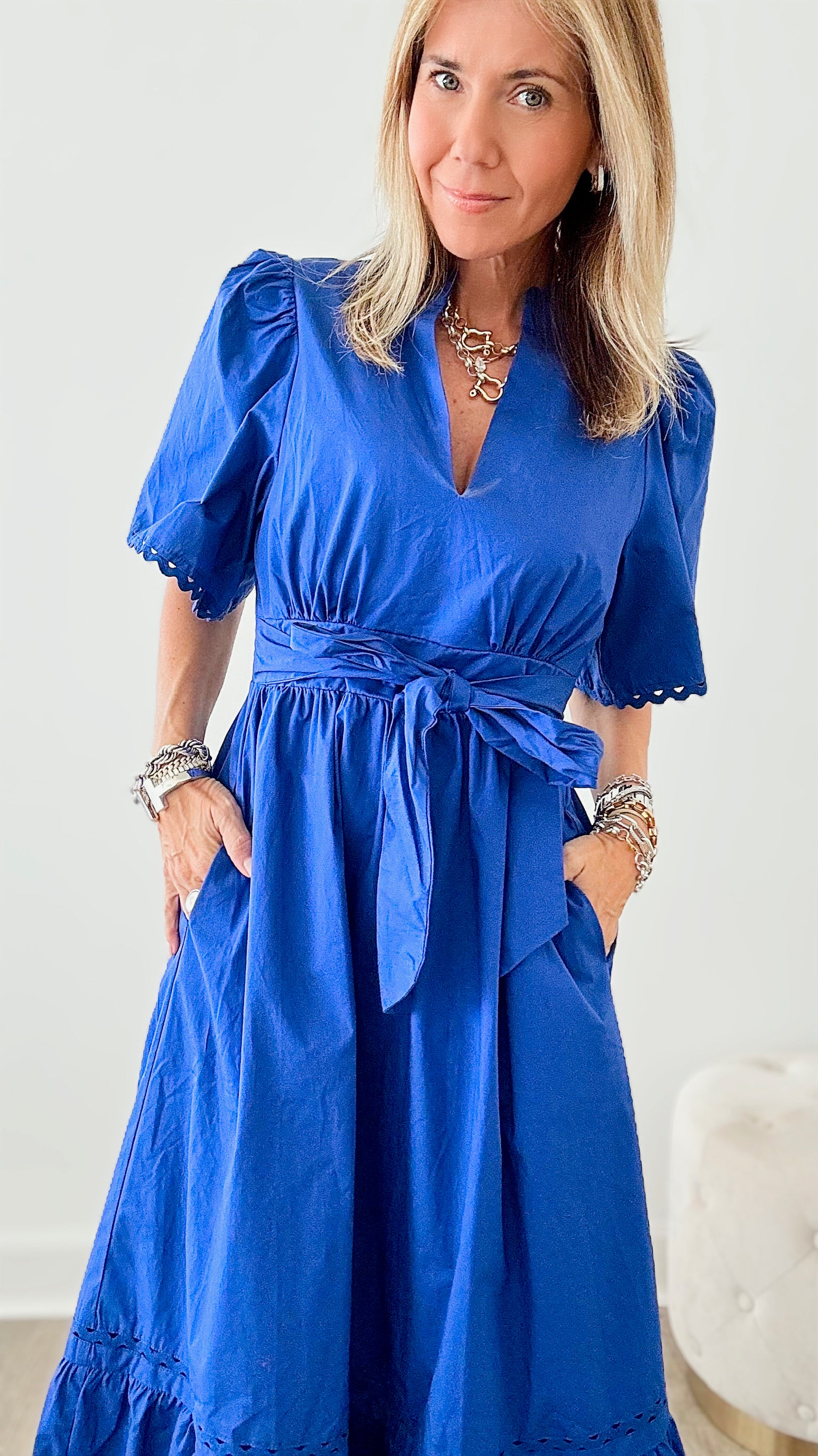 Sunday Best Poplin Midi Dress - Royal Blue-200 dresses/jumpsuits/rompers-SUGARLIPS-Coastal Bloom Boutique, find the trendiest versions of the popular styles and looks Located in Indialantic, FL
