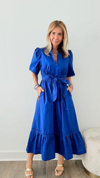 Sunday Best Poplin Midi Dress - Royal Blue-200 dresses/jumpsuits/rompers-SUGARLIPS-Coastal Bloom Boutique, find the trendiest versions of the popular styles and looks Located in Indialantic, FL