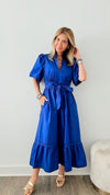 Sunday Best Poplin Midi Dress - Royal Blue-200 dresses/jumpsuits/rompers-SUGARLIPS-Coastal Bloom Boutique, find the trendiest versions of the popular styles and looks Located in Indialantic, FL