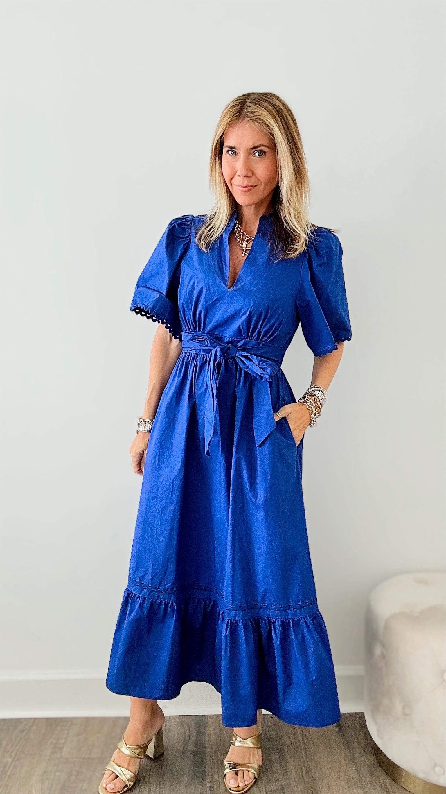 Sunday Best Poplin Midi Dress - Royal Blue-200 dresses/jumpsuits/rompers-SUGARLIPS-Coastal Bloom Boutique, find the trendiest versions of the popular styles and looks Located in Indialantic, FL