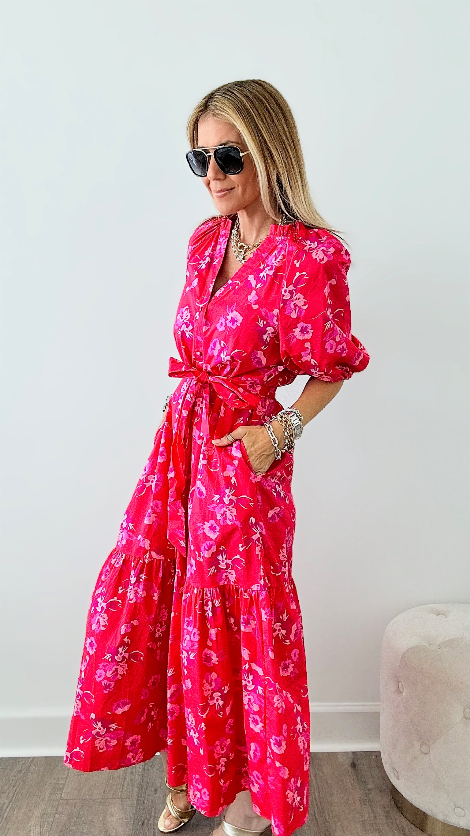 Strawberry Kiss Poplin Midi Dress-200 dresses/jumpsuits/rompers-SUGARLIPS-Coastal Bloom Boutique, find the trendiest versions of the popular styles and looks Located in Indialantic, FL