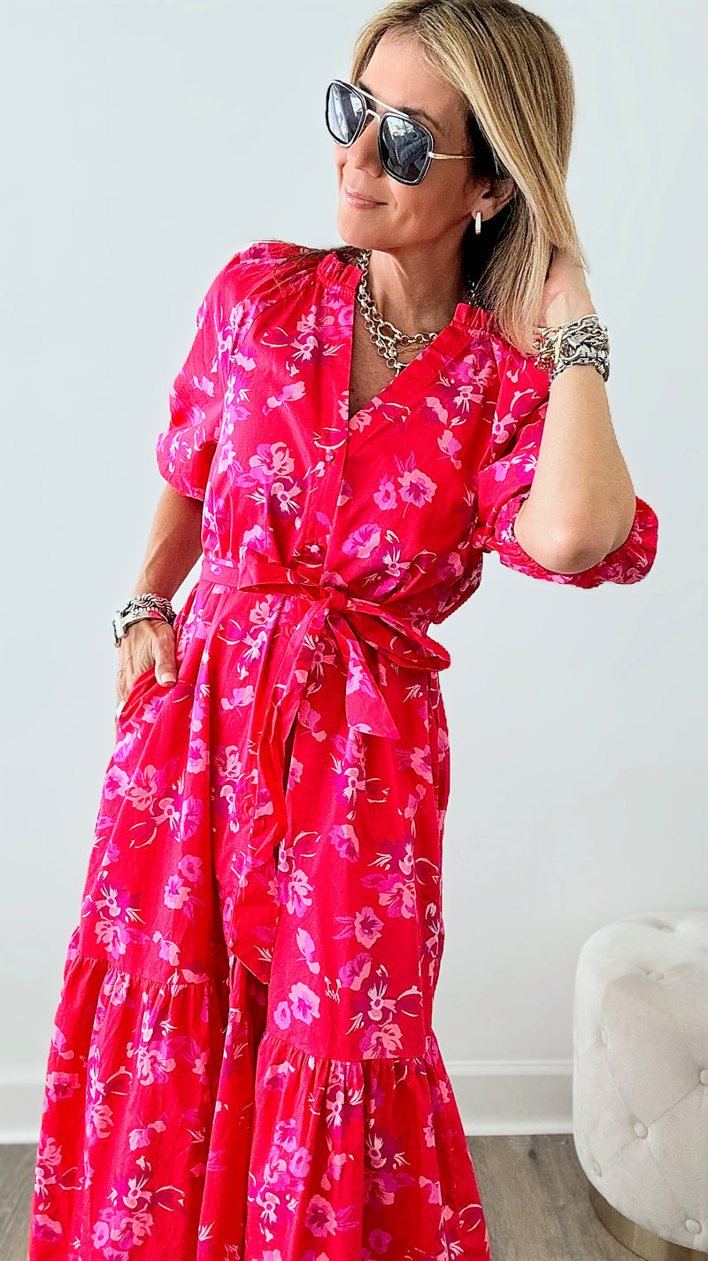 Strawberry Kiss Poplin Midi Dress-200 dresses/jumpsuits/rompers-SUGARLIPS-Coastal Bloom Boutique, find the trendiest versions of the popular styles and looks Located in Indialantic, FL