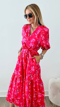 Strawberry Kiss Poplin Midi Dress-200 dresses/jumpsuits/rompers-SUGARLIPS-Coastal Bloom Boutique, find the trendiest versions of the popular styles and looks Located in Indialantic, FL