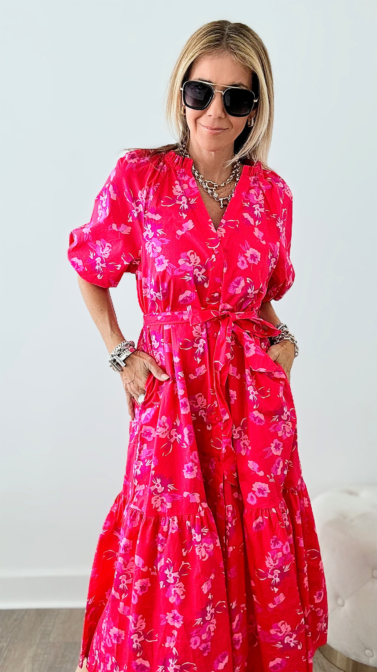 Strawberry Kiss Poplin Midi Dress-200 dresses/jumpsuits/rompers-SUGARLIPS-Coastal Bloom Boutique, find the trendiest versions of the popular styles and looks Located in Indialantic, FL
