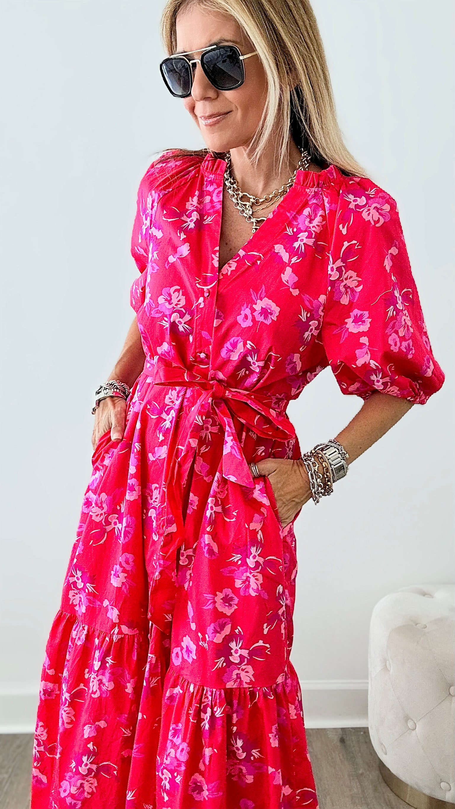 Strawberry Kiss Poplin Midi Dress-200 dresses/jumpsuits/rompers-SUGARLIPS-Coastal Bloom Boutique, find the trendiest versions of the popular styles and looks Located in Indialantic, FL
