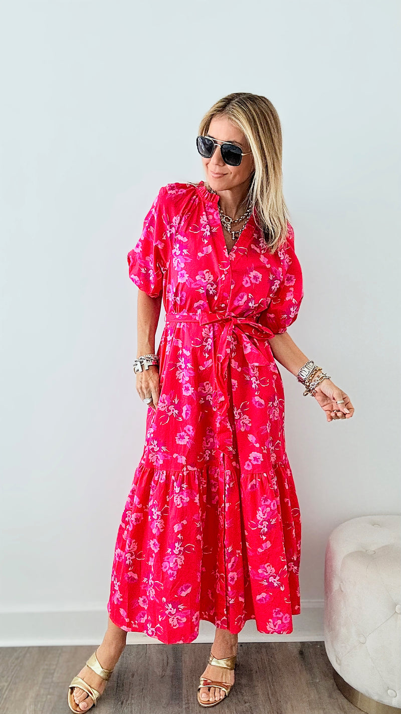 Strawberry Kiss Poplin Midi Dress-200 dresses/jumpsuits/rompers-SUGARLIPS-Coastal Bloom Boutique, find the trendiest versions of the popular styles and looks Located in Indialantic, FL