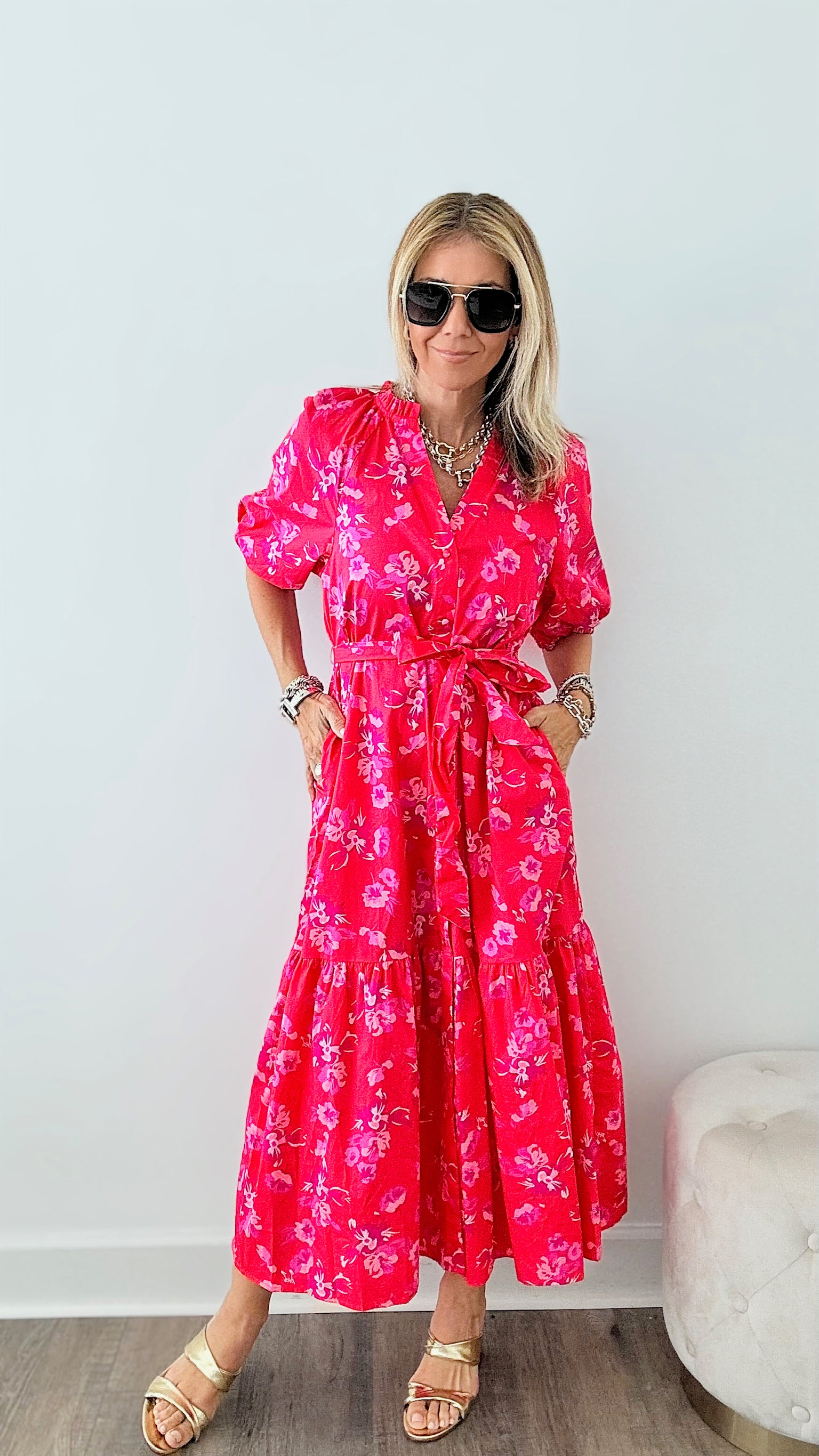 Strawberry Kiss Poplin Midi Dress-200 dresses/jumpsuits/rompers-SUGARLIPS-Coastal Bloom Boutique, find the trendiest versions of the popular styles and looks Located in Indialantic, FL