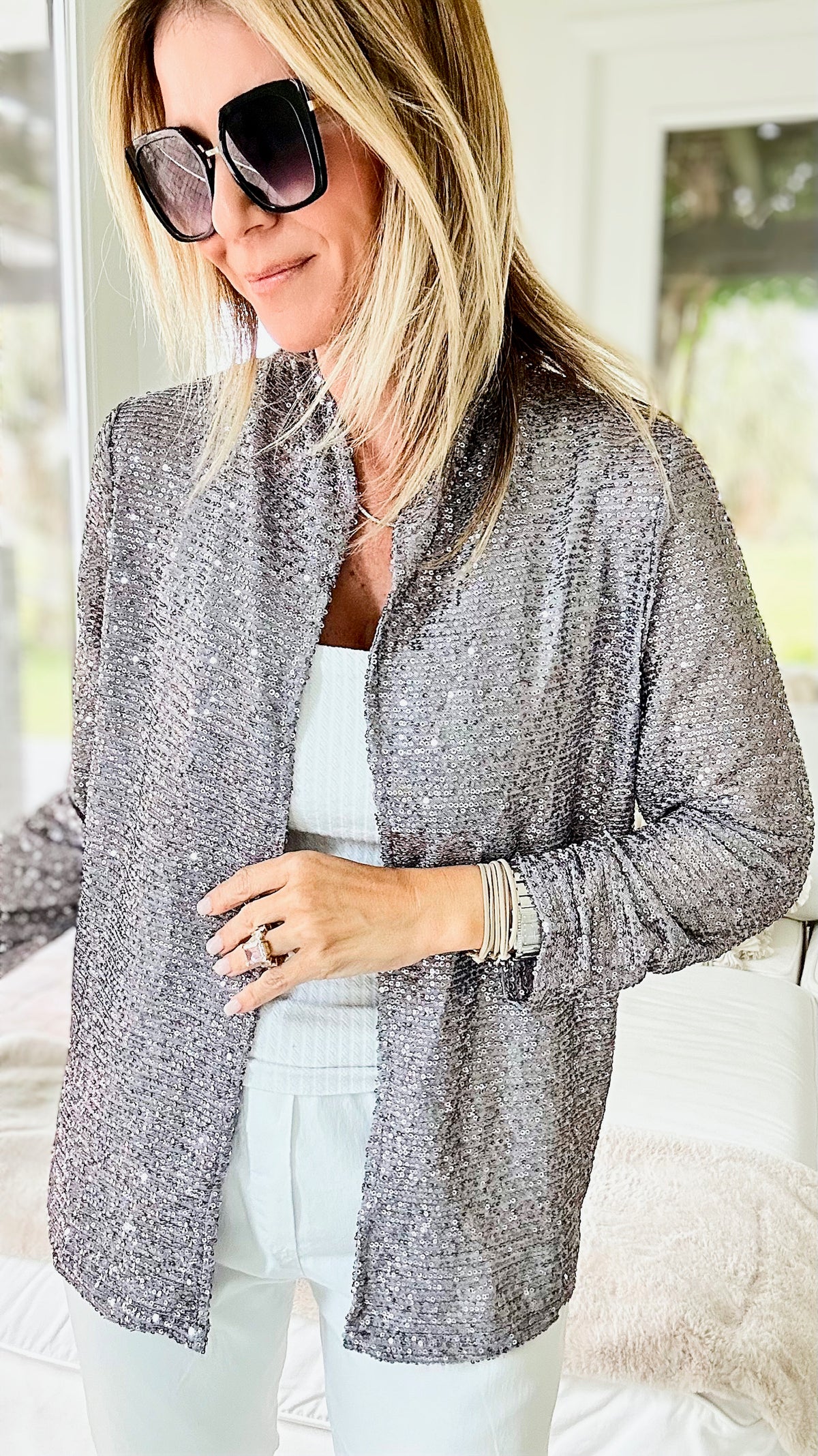 Inner Shine Sequin Blazer-160 Jackets-MISS SPARKLING-Coastal Bloom Boutique, find the trendiest versions of the popular styles and looks Located in Indialantic, FL