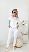 Love Endures Italian Jogger - White-180 Joggers-Germany-Coastal Bloom Boutique, find the trendiest versions of the popular styles and looks Located in Indialantic, FL