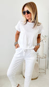 Love Endures Italian Jogger - White-180 Joggers-Germany-Coastal Bloom Boutique, find the trendiest versions of the popular styles and looks Located in Indialantic, FL