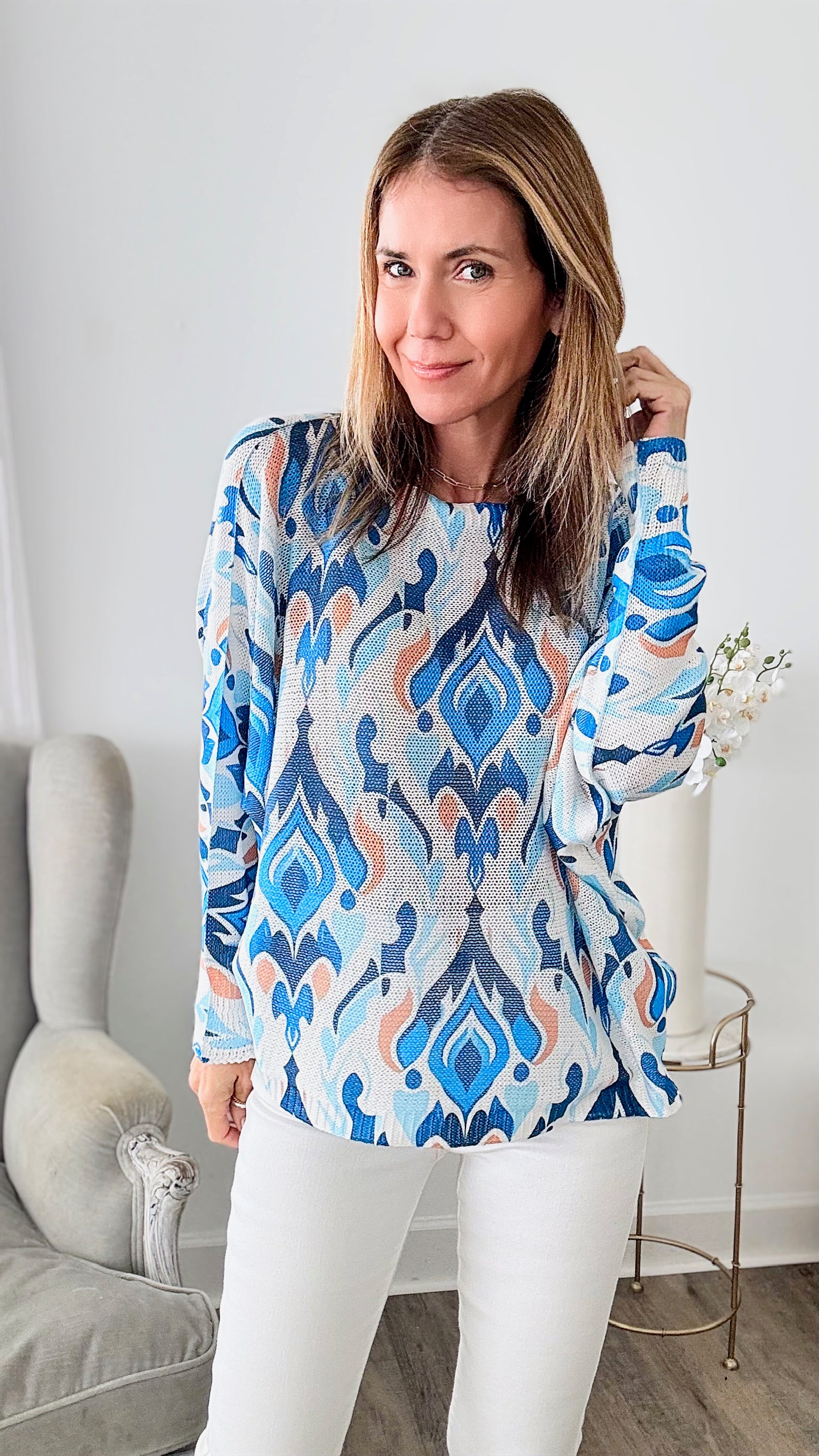 Electric Azure Italian St Tropez Sweater-140 Sweaters-Germany-Coastal Bloom Boutique, find the trendiest versions of the popular styles and looks Located in Indialantic, FL
