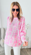 Eiffel Elegance Italian St Tropez Sweater - Pink-140 Sweaters-Italianissimo-Coastal Bloom Boutique, find the trendiest versions of the popular styles and looks Located in Indialantic, FL