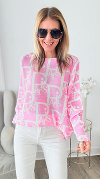 Eiffel Elegance Italian St Tropez Sweater - Pink-140 Sweaters-Germany-Coastal Bloom Boutique, find the trendiest versions of the popular styles and looks Located in Indialantic, FL
