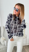 Eiffel Elegance Italian St Tropez Sweater - Black-140 Sweaters-Italianissimo-Coastal Bloom Boutique, find the trendiest versions of the popular styles and looks Located in Indialantic, FL