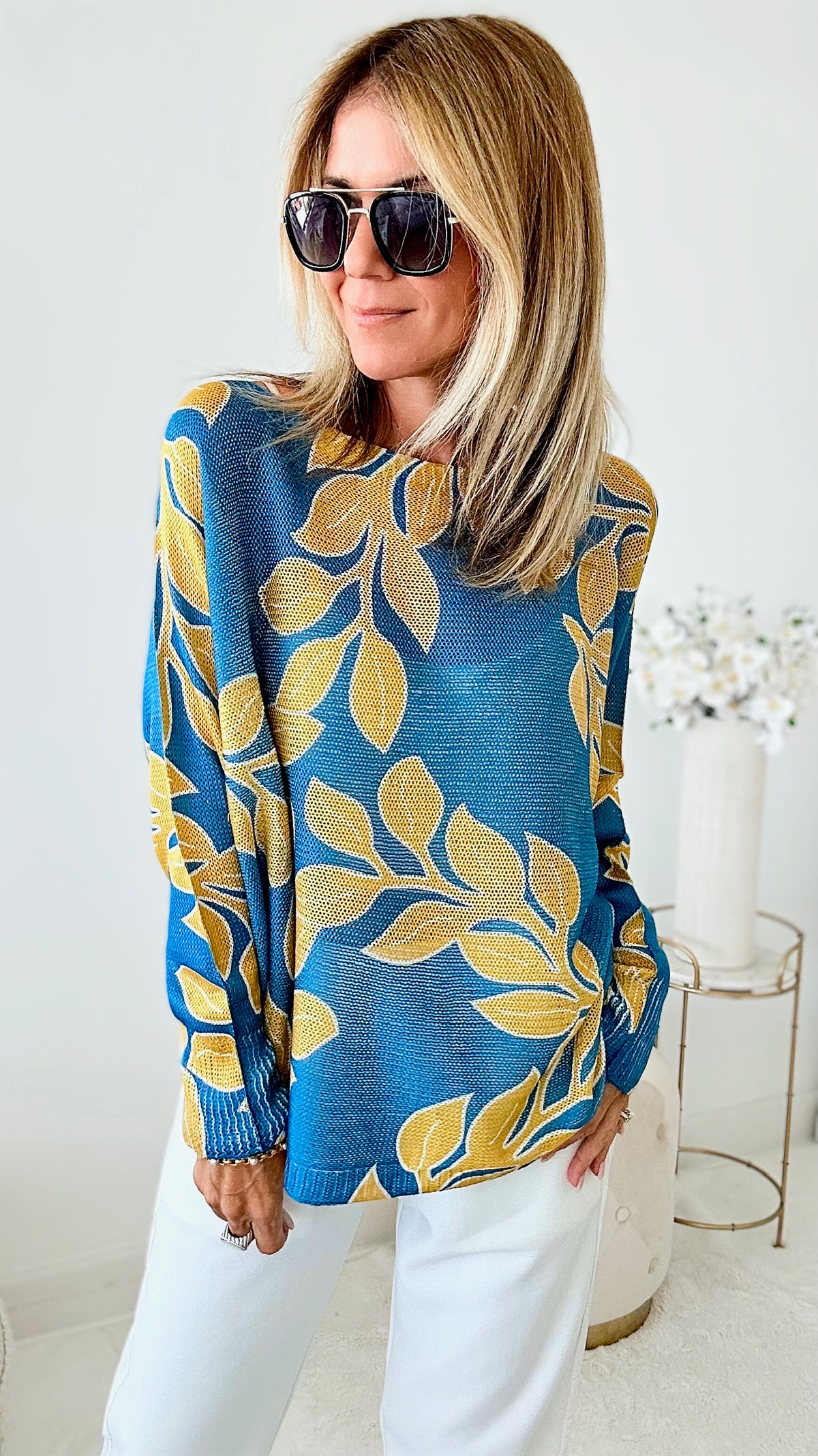 CB Exclusive Italian St Tropez Nature's Gift Knit Sweater - Teal/Gold-140 Sweaters-Germany-Coastal Bloom Boutique, find the trendiest versions of the popular styles and looks Located in Indialantic, FL