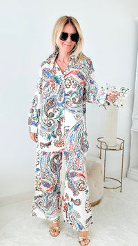 Daydream Paisley Linen Set-210 Loungewear/Sets-TOUCHE PRIVE-Coastal Bloom Boutique, find the trendiest versions of the popular styles and looks Located in Indialantic, FL