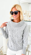 Off Shoulder Pom Pom Sweater - Heather Grey-140 Sweaters-Andree By Unit-Coastal Bloom Boutique, find the trendiest versions of the popular styles and looks Located in Indialantic, FL