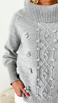 Off Shoulder Pom Pom Sweater - Heather Grey-140 Sweaters-Andree By Unit-Coastal Bloom Boutique, find the trendiest versions of the popular styles and looks Located in Indialantic, FL