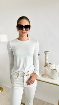 Anniston Brushed Microfiber Long Sleeve Neck Tee - Off White-130 Long Sleeve Tops-Zenana-Coastal Bloom Boutique, find the trendiest versions of the popular styles and looks Located in Indialantic, FL