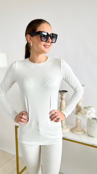 Anniston Brushed Microfiber Long Sleeve Neck Tee - Off White-130 Long Sleeve Tops-Zenana-Coastal Bloom Boutique, find the trendiest versions of the popular styles and looks Located in Indialantic, FL