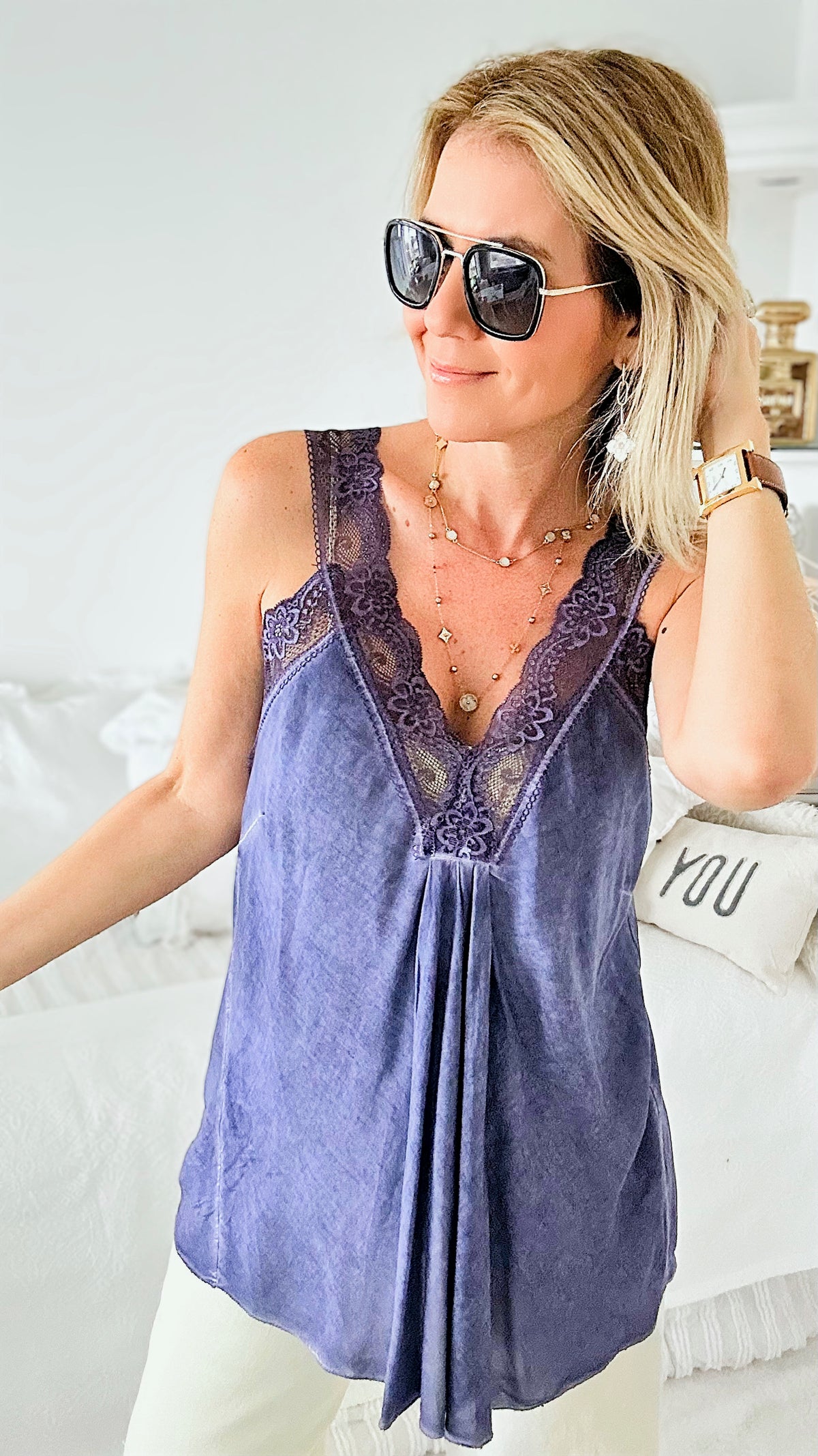 Italian Elegant Lace Trim Cami - Plum-100 Sleeveless Tops-Italianissimo-Coastal Bloom Boutique, find the trendiest versions of the popular styles and looks Located in Indialantic, FL
