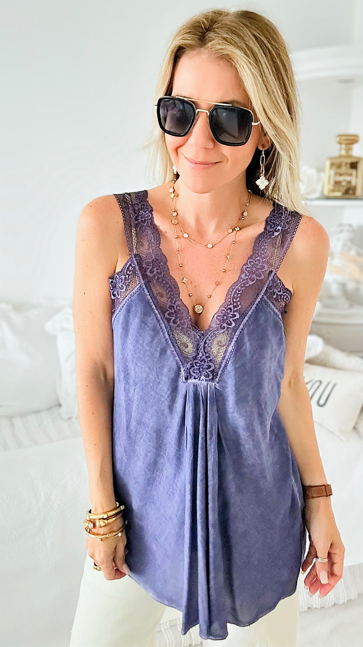 Italian Elegant Lace Trim Cami - Plum-100 Sleeveless Tops-Italianissimo-Coastal Bloom Boutique, find the trendiest versions of the popular styles and looks Located in Indialantic, FL