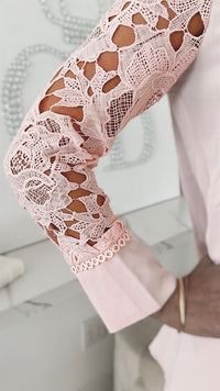 Dahlia Crochet Blouse - Dusty Pink-130 Long Sleeve Tops-MAZIK-Coastal Bloom Boutique, find the trendiest versions of the popular styles and looks Located in Indialantic, FL