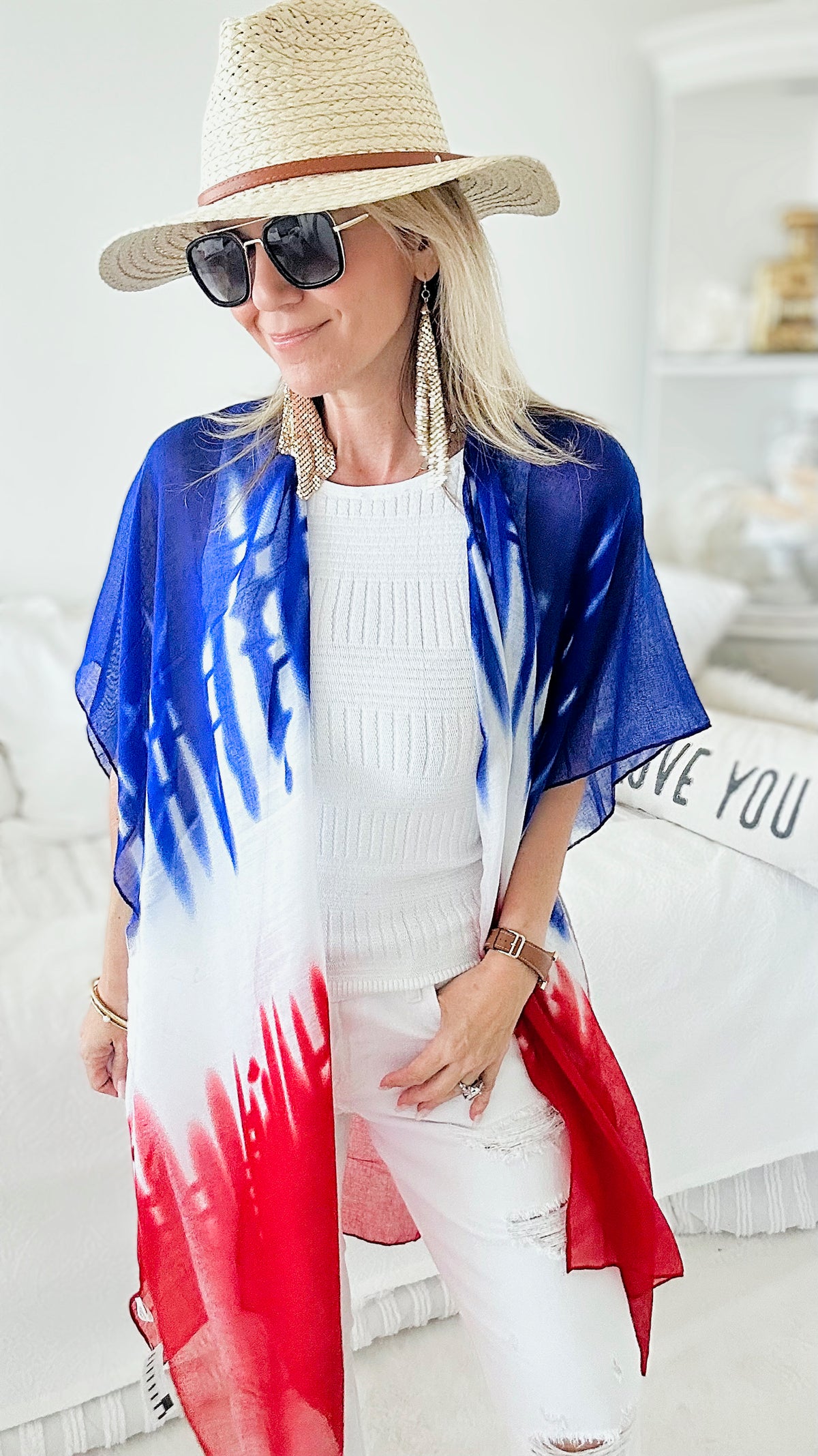 Tie Dye American Flag Kimono Poncho-150 Cardigan Layers-Wona-Coastal Bloom Boutique, find the trendiest versions of the popular styles and looks Located in Indialantic, FL