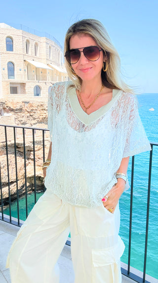 Silver Soirée Lace Italian Top