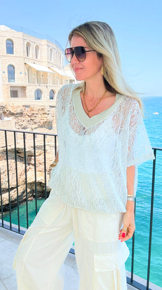 Silver Soirée Lace Italian Top