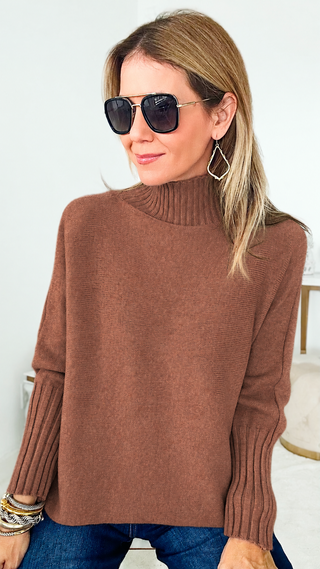 Break Free Long Sleeve Italian Sweater- Tabacco