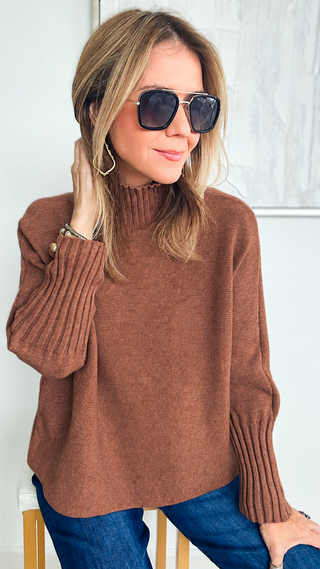 Break Free Long Sleeve Italian Sweater- Tabacco