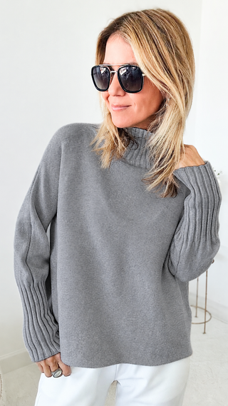 Break Free Long Sleeve Italian Sweater Top - Grey