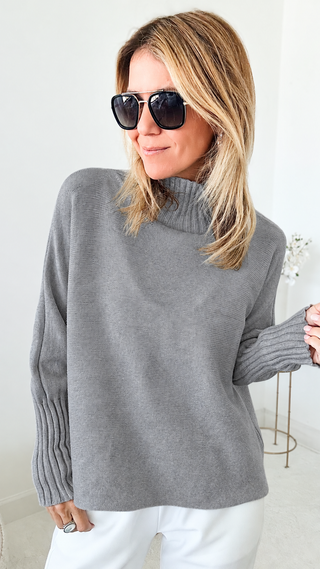 Break Free Long Sleeve Italian Sweater Top - Grey