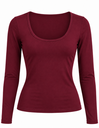 Everyday Scoop Neck Long Sleeve Top - Burgundy