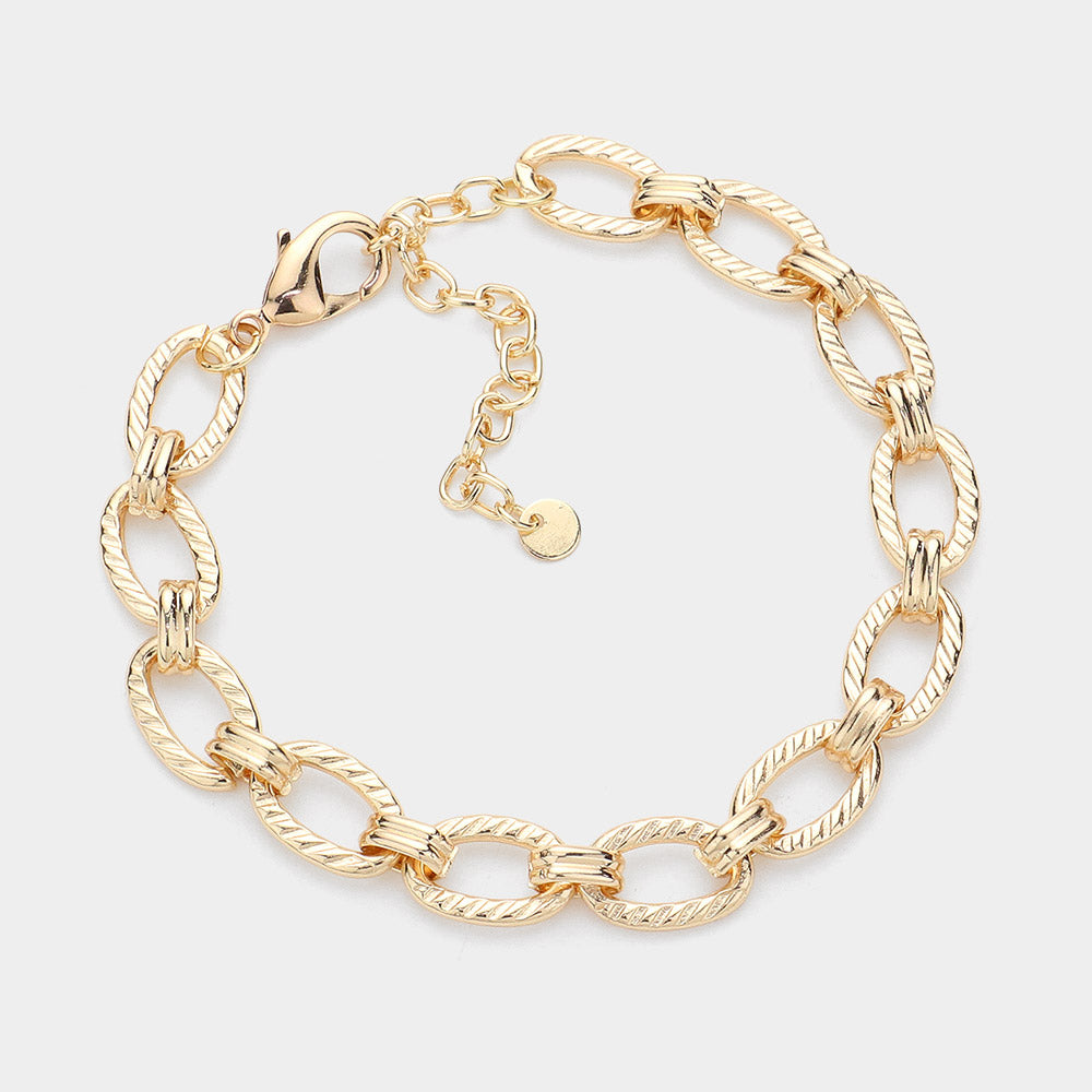Textured Link Chain Bracelet-230 Jewelry-NYW-Coastal Bloom Boutique, find the trendiest versions of the popular styles and looks Located in Indialantic, FL