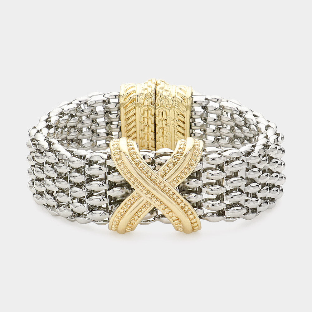 Chunky Two Tone Inspired X Magnetic Bracelet-230 Jewelry-NYW-Coastal Bloom Boutique, find the trendiest versions of the popular styles and looks Located in Indialantic, FL