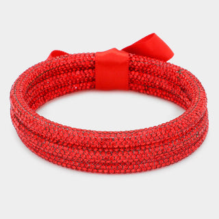 Rhinestone Multi-Row Wrap Bracelets - Ruby