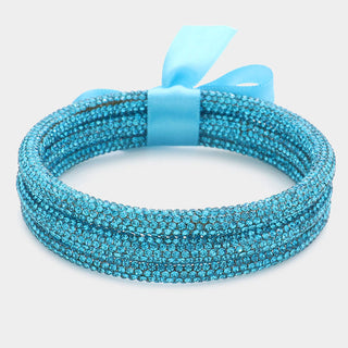 Rhinestone Multi-Row Wrap Bracelets - Aqua