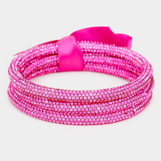 Rhinestone Multi-Row Wrap Bracelets - Pink