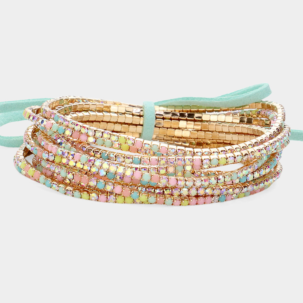 CZ Ribbon Colorful Layered Stretch Bracelets - AB & Mint-230 Jewelry-NYW-Coastal Bloom Boutique, find the trendiest versions of the popular styles and looks Located in Indialantic, FL