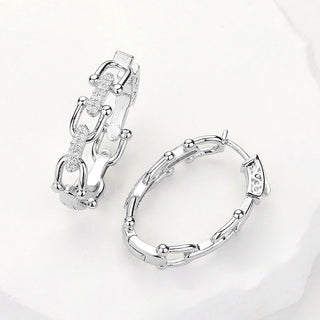 Micropave Horsebit Oval Hoop Earrings